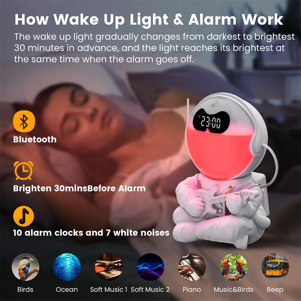 Elfeland Astronaut Design Sunrise Alarm Clock Mood Bluetooth Night Light Sleep Aid Touch Lamp Sound Machine Child Gift