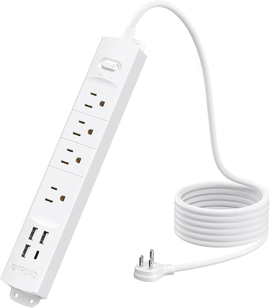 Surge Protector Power Strip with USB, Ultra Thin Flat Plug 6Ft Extension Cord 1625W, 3 USB a & 1 Type C, 4 AC Outlets 1440J Surge Protection ETL Listed, Wall Mount for Home Office Dorm, White