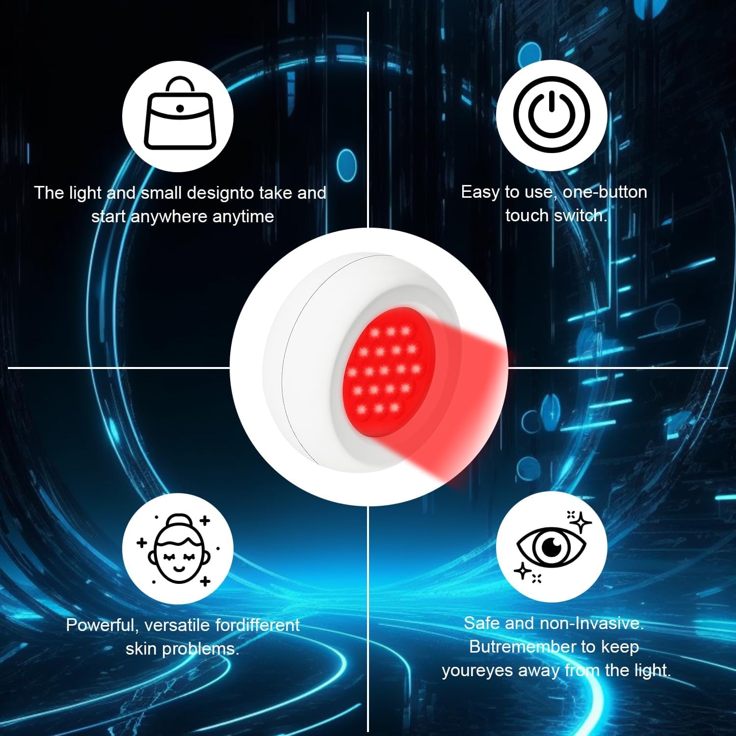 Mini Red Light Therapy for Anti-Aging Face & Body Skincare, 5 Levels Red-Light Therapy with 660Nm & 850Nm Infrared Targeted for Skin Rejuvenation, Wrinkles, Fine Lines and Dark Spots