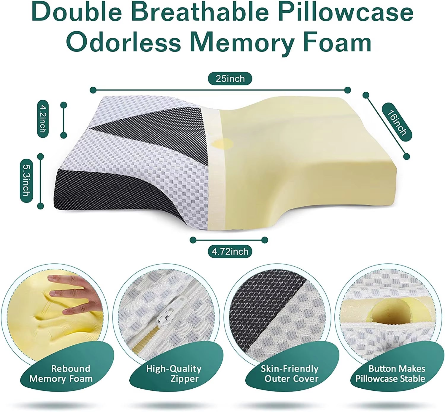 Orthopedic Pillow Slow Rebound Memory Foam Pillow Core Sleep Aid Memory Pillow Ergonomic Pillow Core Orthopedic Pillow Bedding