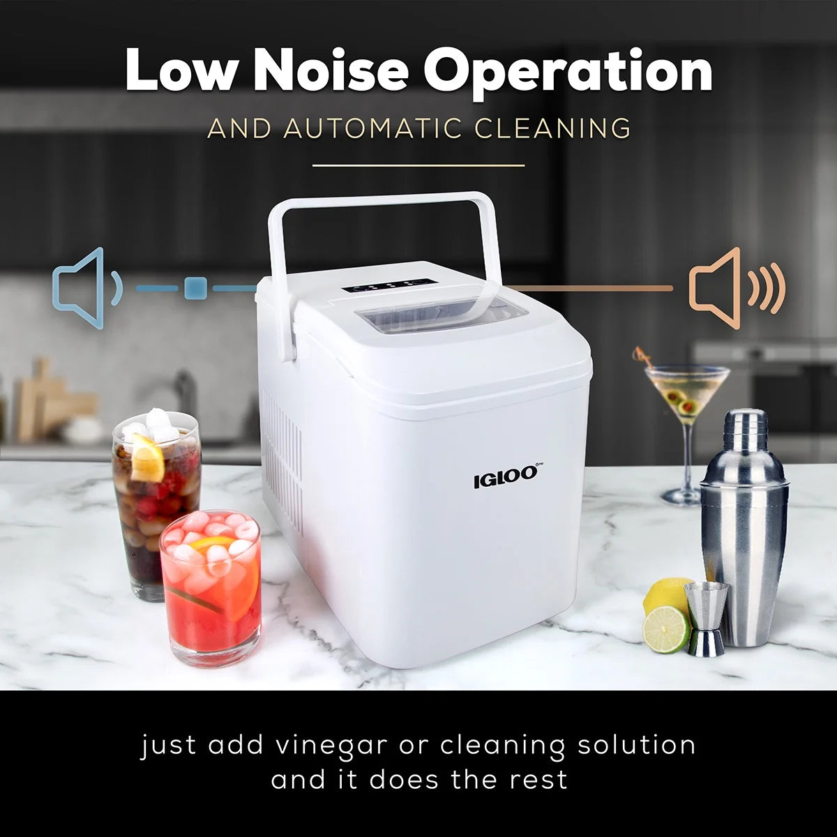 Handled Automatic Ice Machine Self Cleaning Countertop Ice Maker with Scoop, White