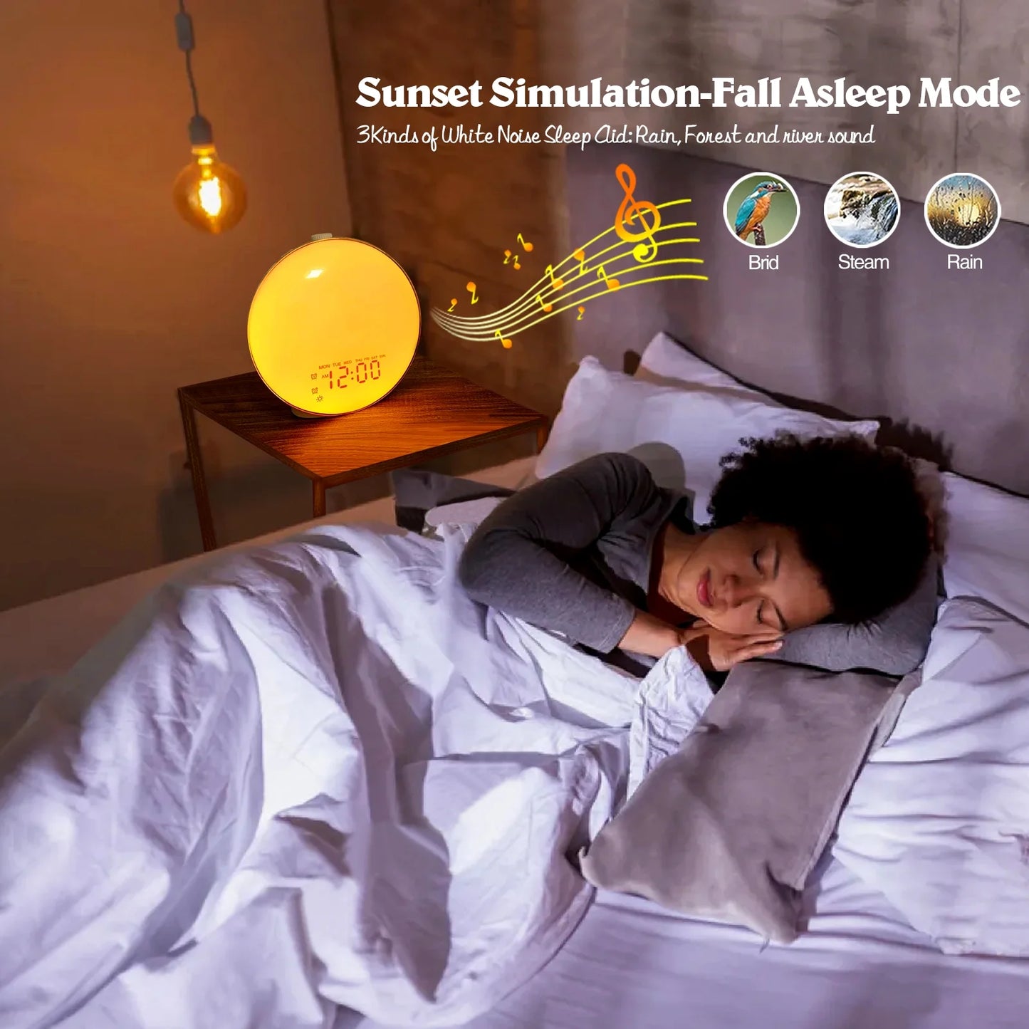 Sunrise Alarm Clock Wake up Light for Heavy Sleepers, Upgrade Full Screen Daylight Alarm Clock with Sunrise and Sunset Simulation, Dual Alarm, Snooze, Sleep Aid, FM Radio,17 Colors, 10 Natural Sounds