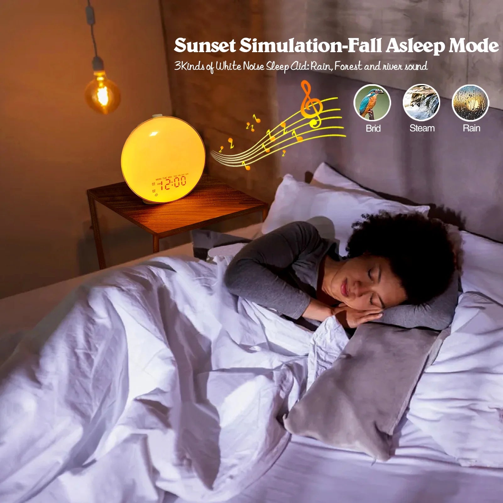 Sunrise Alarm Clock Wake up Light for Heavy Sleepers, Upgrade Full Screen Daylight Alarm Clock with Sunrise and Sunset Simulation, Dual Alarm, Snooze, Sleep Aid, FM Radio,17 Colors, 10 Natural Sounds