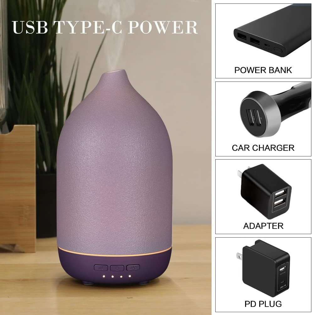 Essential Oil Diffusers, Aromatherapy Diffuser for Essential Oils, 100Ml Ceramic Oil Diffusers for Large Room - 5 Timers, Warm Ambient Light, Auto-Off