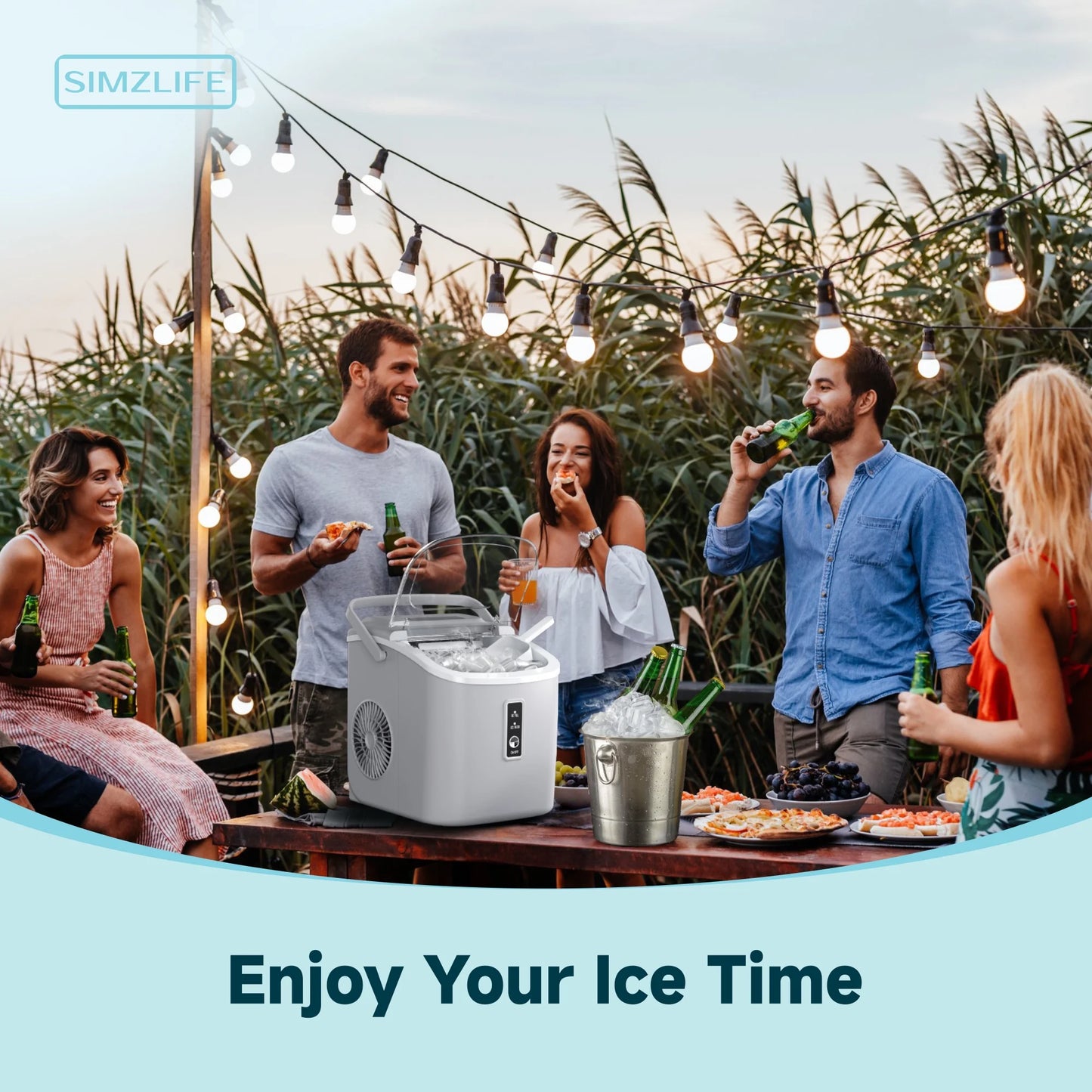 Countertop Ice Maker with Handle,Portable Ice Machine with Basket and Scoop, 9 Bullet Ice in 6 Mins, 26Lbs/24H, Self-Cleaning
