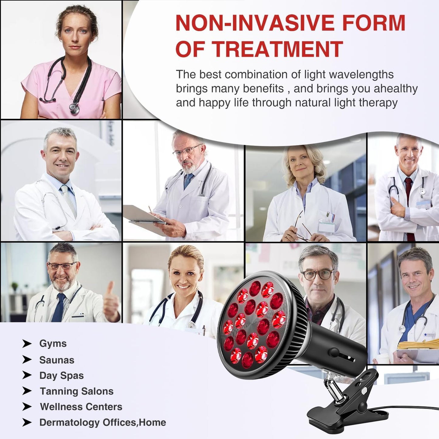 Red Light Therapy with Clip, Infrared Light Therapy Lamp for Body and Face Use, 660Nm Red and 850Nm near Infrared Red Light Therapy Lamp with Adjustable Socket