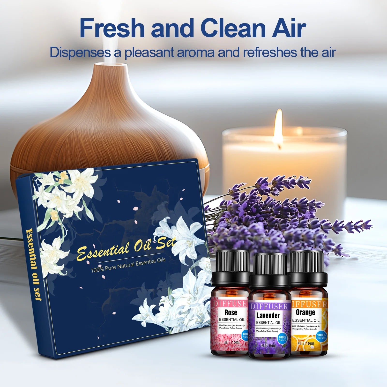 8X10Ml Essential Oils Gift Set, Orange, Jasmine, Mint Variety of Scents Essential Oils for Aromatherapy Diffuser for Relaxation