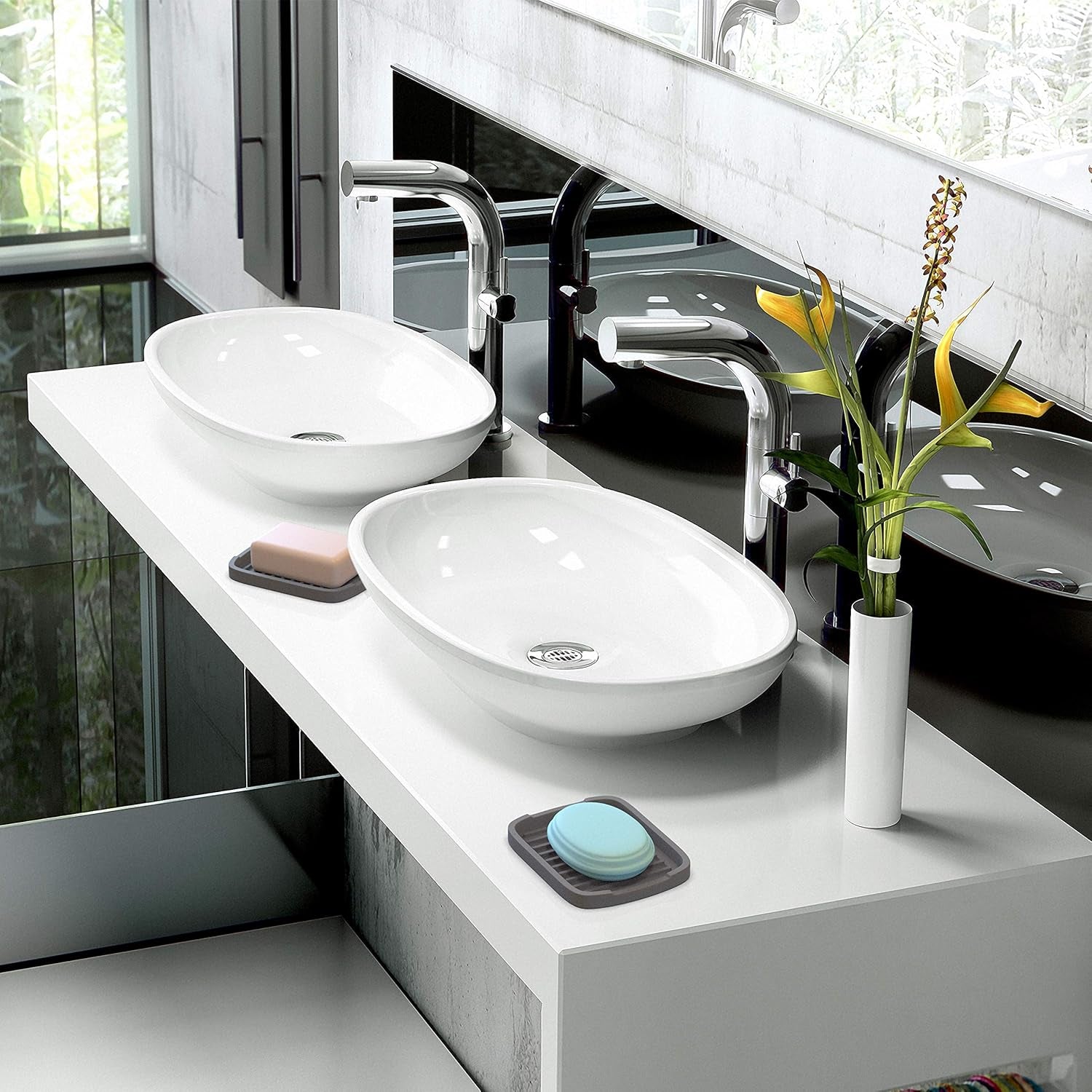 Silicone Sponge Holder -Soap Tray - 5.9" X 4.33" Set -2Pcs (Gray)