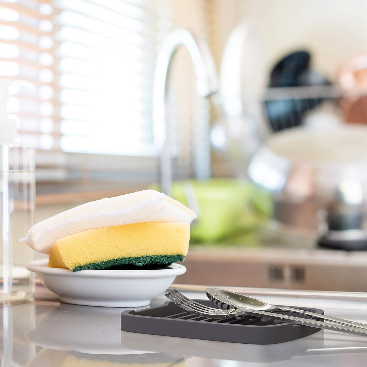 Silicone Sponge Holder -Soap Tray - 5.9" X 4.33" Set -2Pcs (Gray)