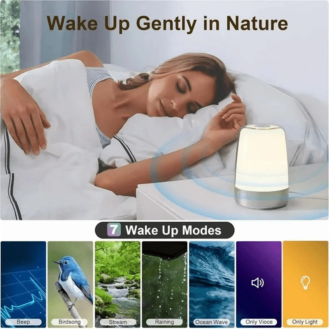 2Pack Sunrise Alarm Clocks, Wake up Light Alarm Clock, 3 Ways Dimmable Modern Small Digital RGB Bedside Lamp for Heavy Sleeper