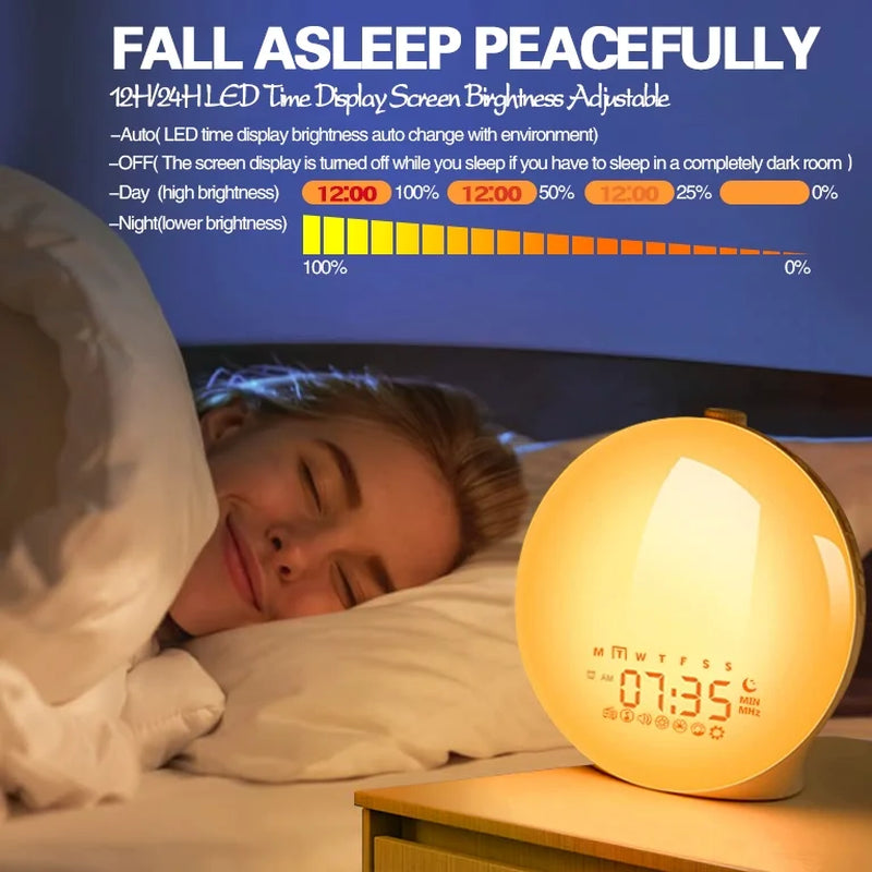 Sunrise Alarm Clock Wake up Light for Heavy Sleepers, Upgrade Full Screen Daylight Alarm Clock with Sunrise and Sunset Simulation, Dual Alarm, Snooze, Sleep Aid, FM Radio,17 Colors, 10 Natural Sounds