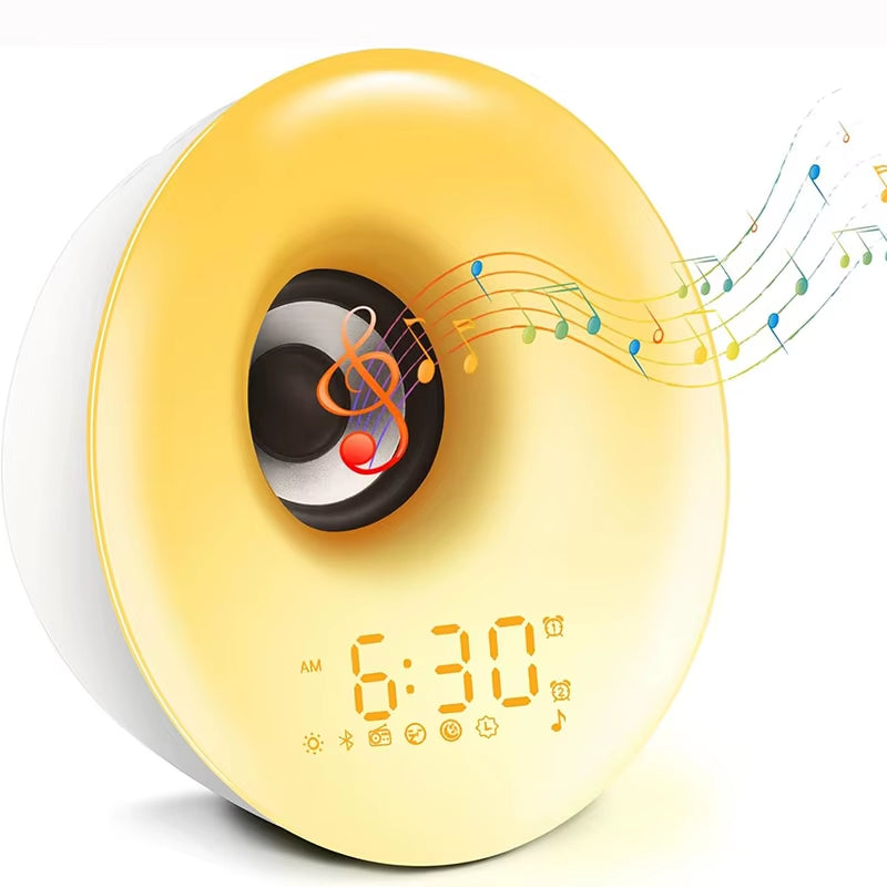 Bluetooth Speaker Clock Wake up Light Alarm Clock with Sunrise Sunset Simulation Colorful Night Light Music Player Clock
