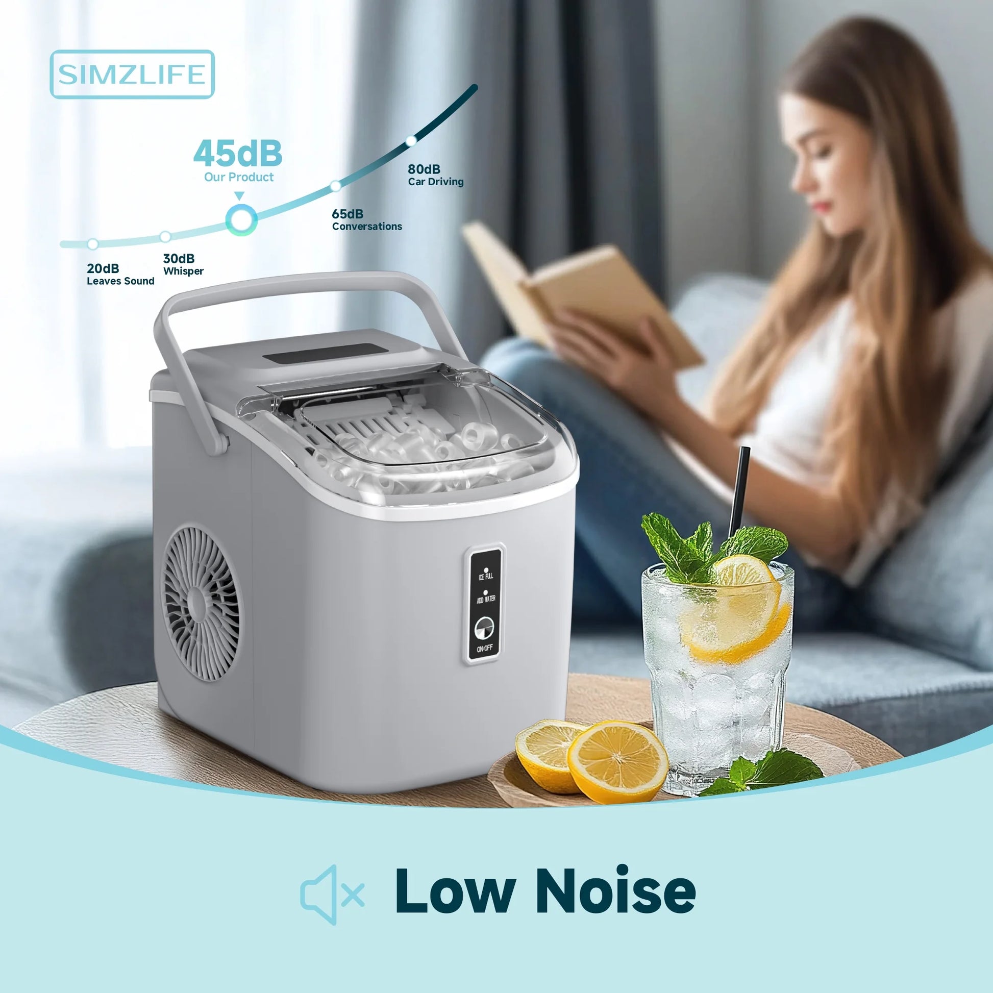 Countertop Ice Maker with Handle,Portable Ice Machine with Basket and Scoop, 9 Bullet Ice in 6 Mins, 26Lbs/24H, Self-Cleaning