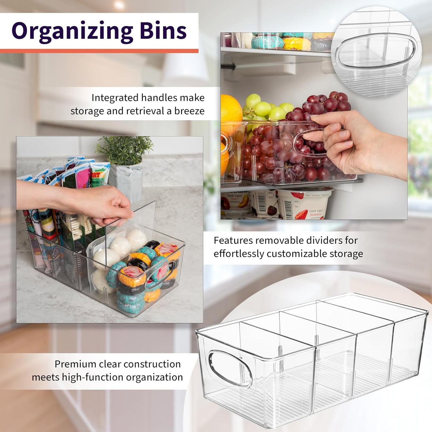 Pantry Organizers with Removable Dividers – Perfect Pantry Organization and Storage Bins or Kitchen Organization – Refrigerator Organizer Bins, Cabinet Organizers (2 Pack)