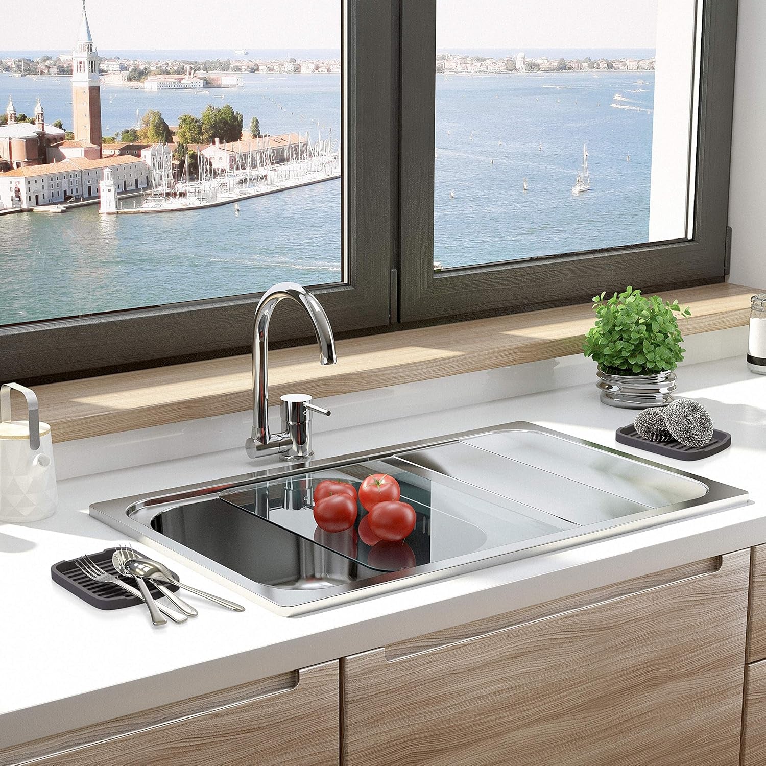 Silicone Sponge Holder -Soap Tray - 5.9" X 4.33" Set -2Pcs (Gray)