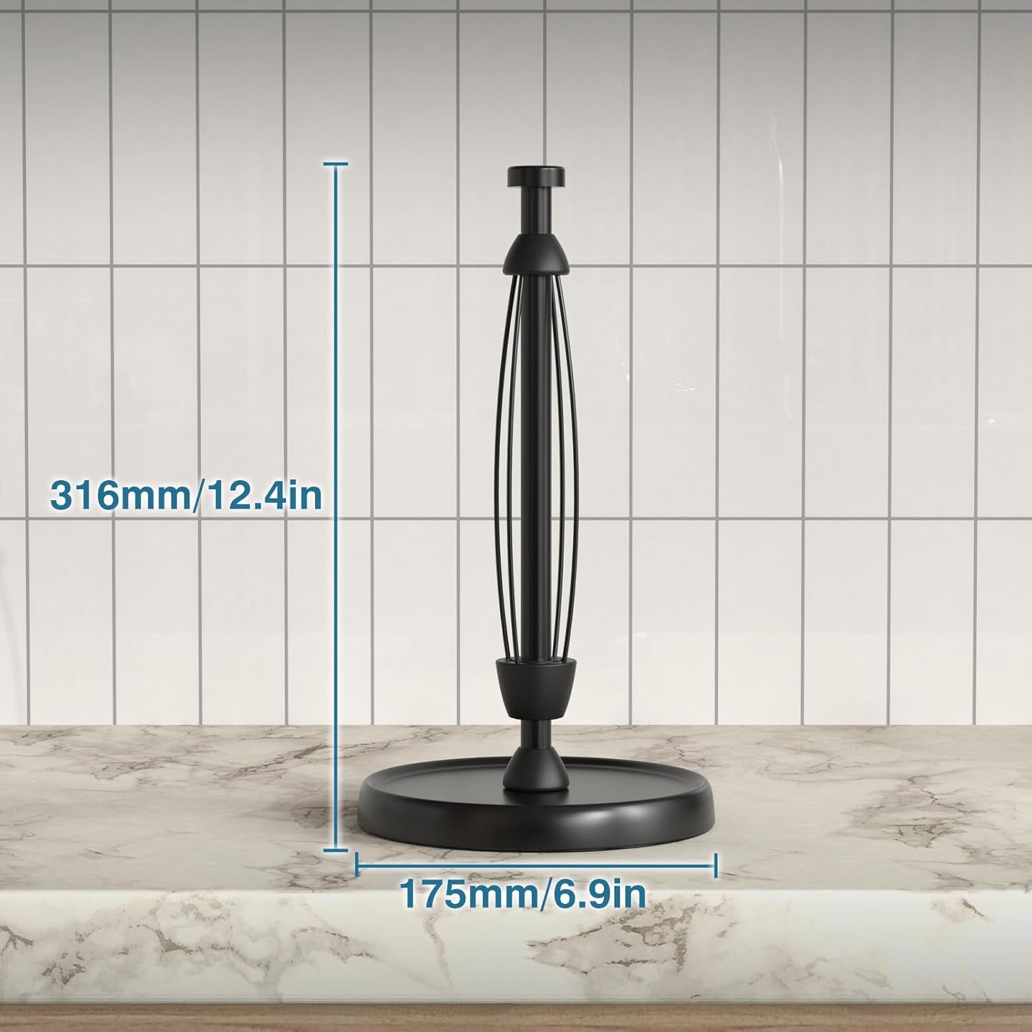 Paper Towel Holder Countertop, One-Handed Tear, Stainless Steel, Weighted Base, Black, Paper Towel Roll Holder Stand with Ratchet Mechanism for Kitchen Bathroom Farmhouse Essentials Decor Accessories