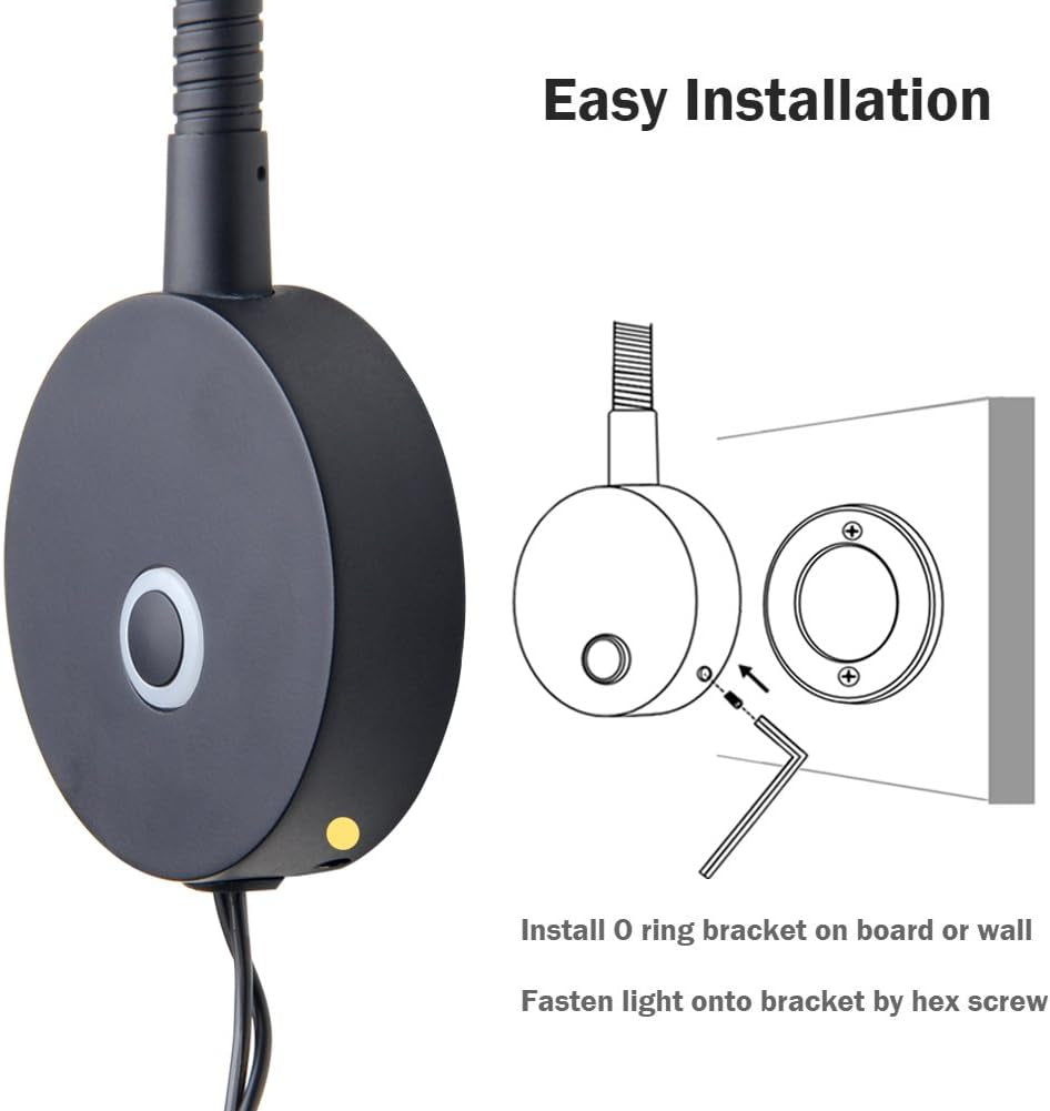 Dimmable Reading Light Gooseneck LED Task Light Minimalist Directional Light Light Headboard/Wall Surface Mount Matte Black