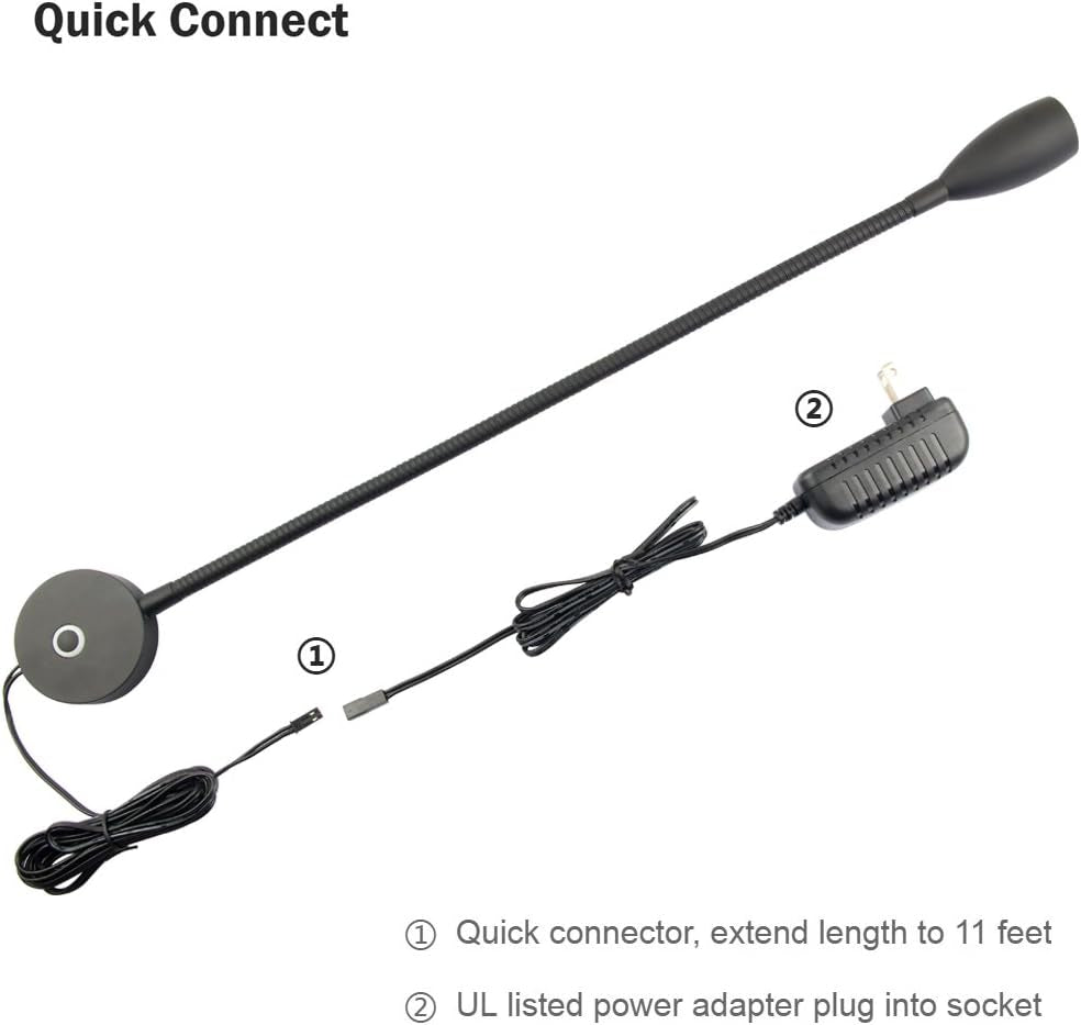 Dimmable Reading Light Gooseneck LED Task Light Minimalist Directional Light Light Headboard/Wall Surface Mount Matte Black