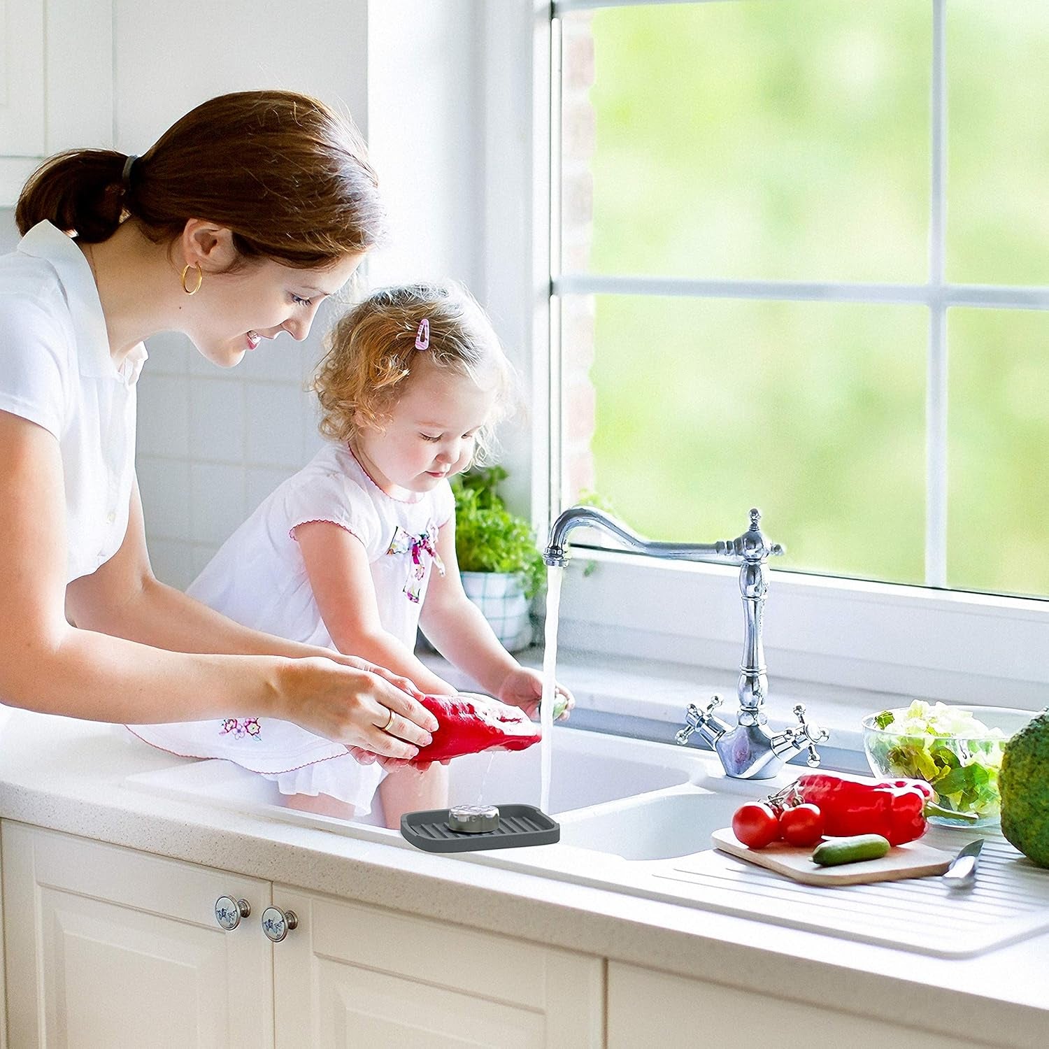 Silicone Sponge Holder -Soap Tray - 5.9" X 4.33" Set -2Pcs (Gray)